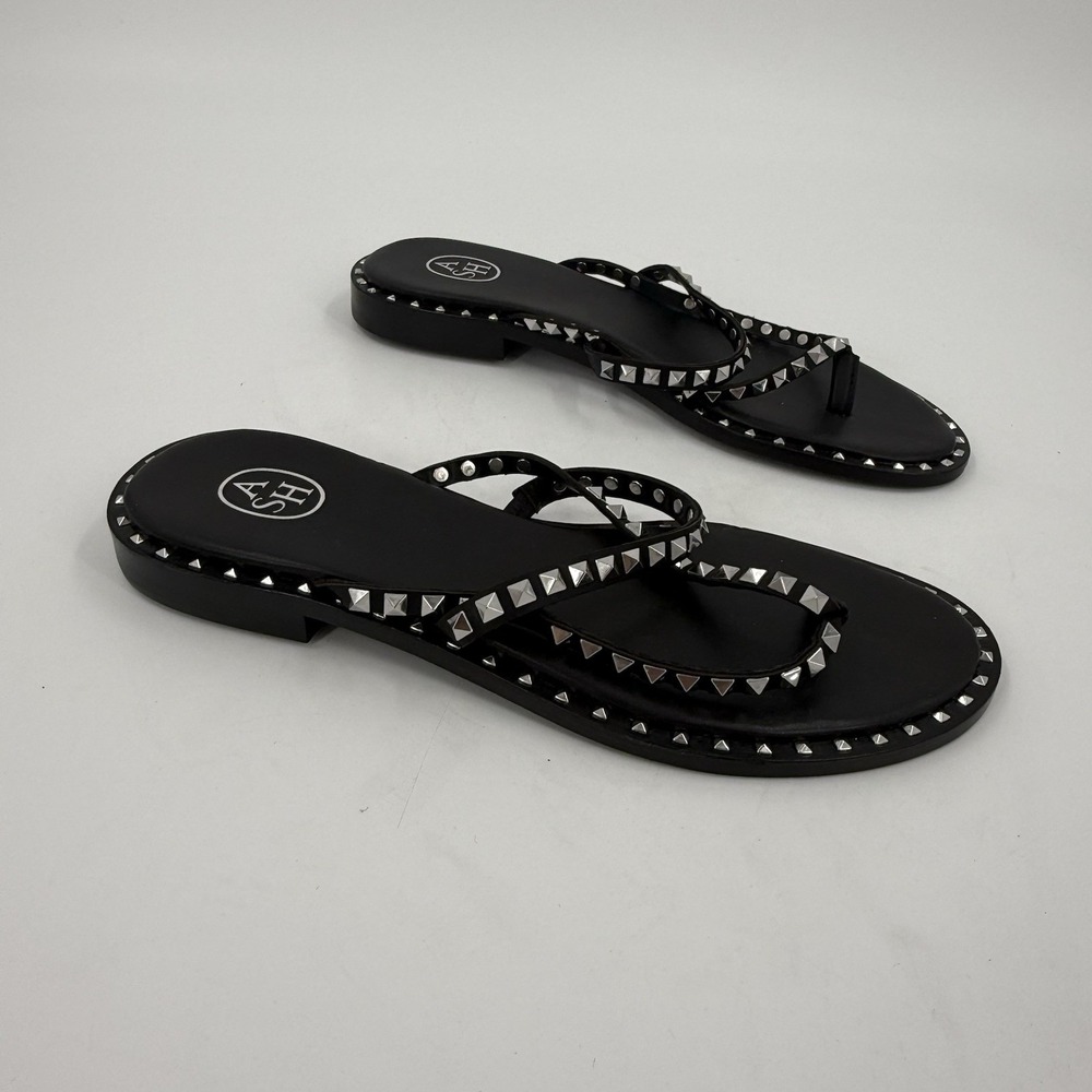 ASH Women's EU 39 US 9 Black Leather Studded Strappy Flat Sandals NEW ITALY